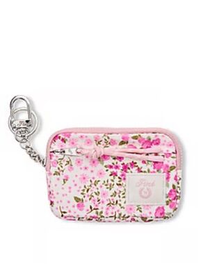 PINK Victoria's Secret Floral Zip Card Holder Keychain in Dollhouse Pink